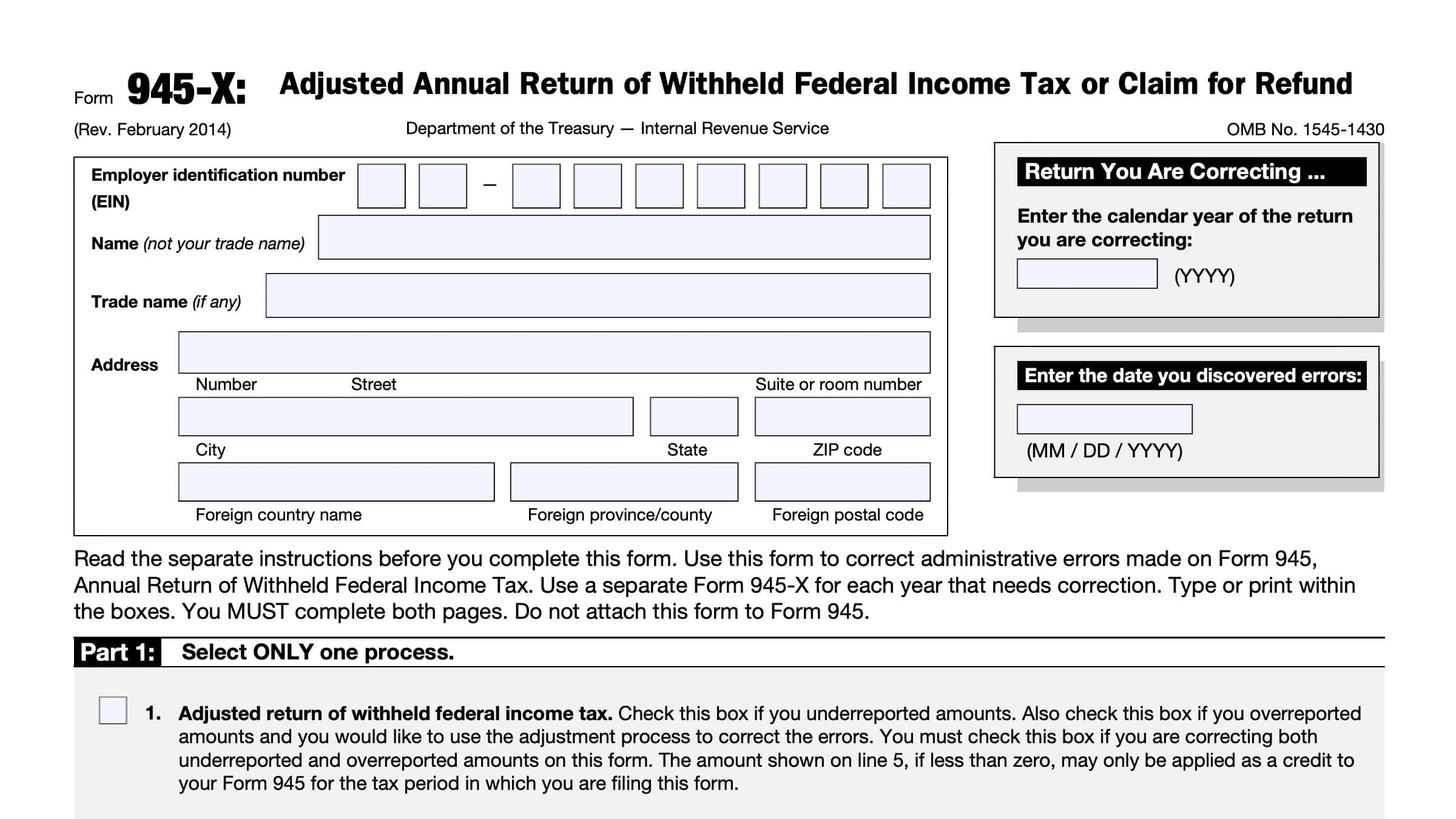 IRS Form 945 X Instructions Adjusted Return On Withheld Tax