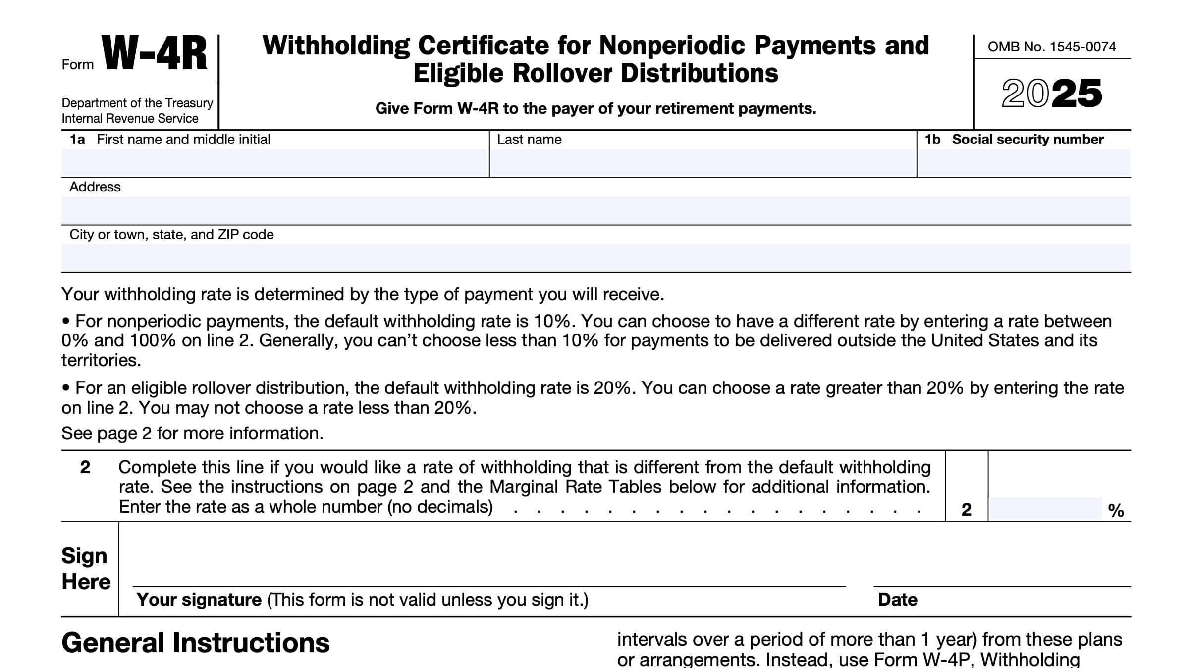 IRS Form W 4R Instructions Nonperiodic Payments And Rollovers