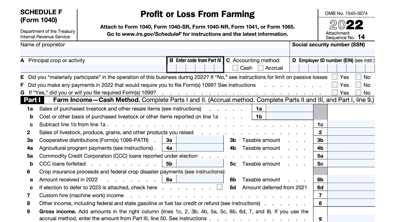Schedule F Tax Form 2022