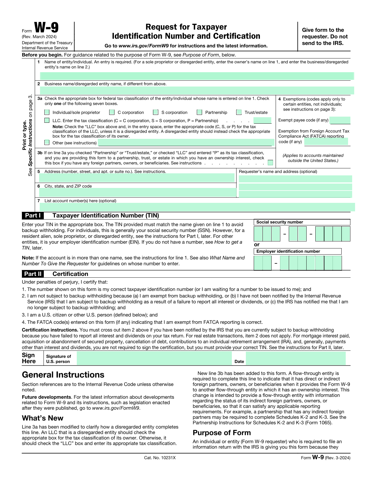 Irs W 9 Form Fillable