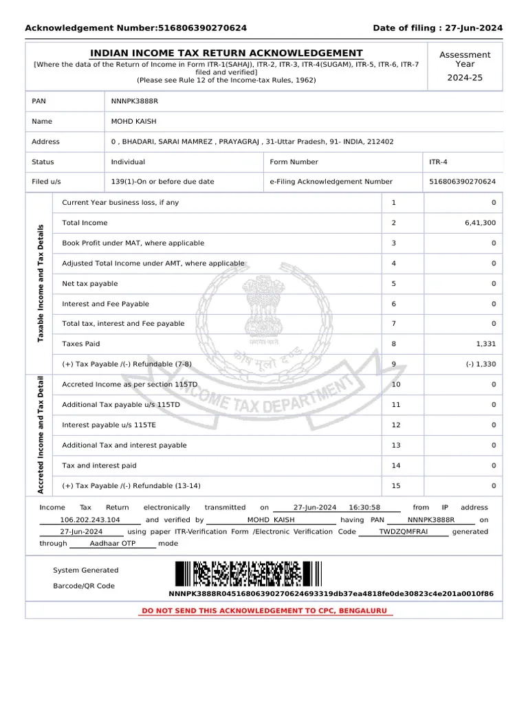 Itr 2024 25 PDF Public Finance Taxation