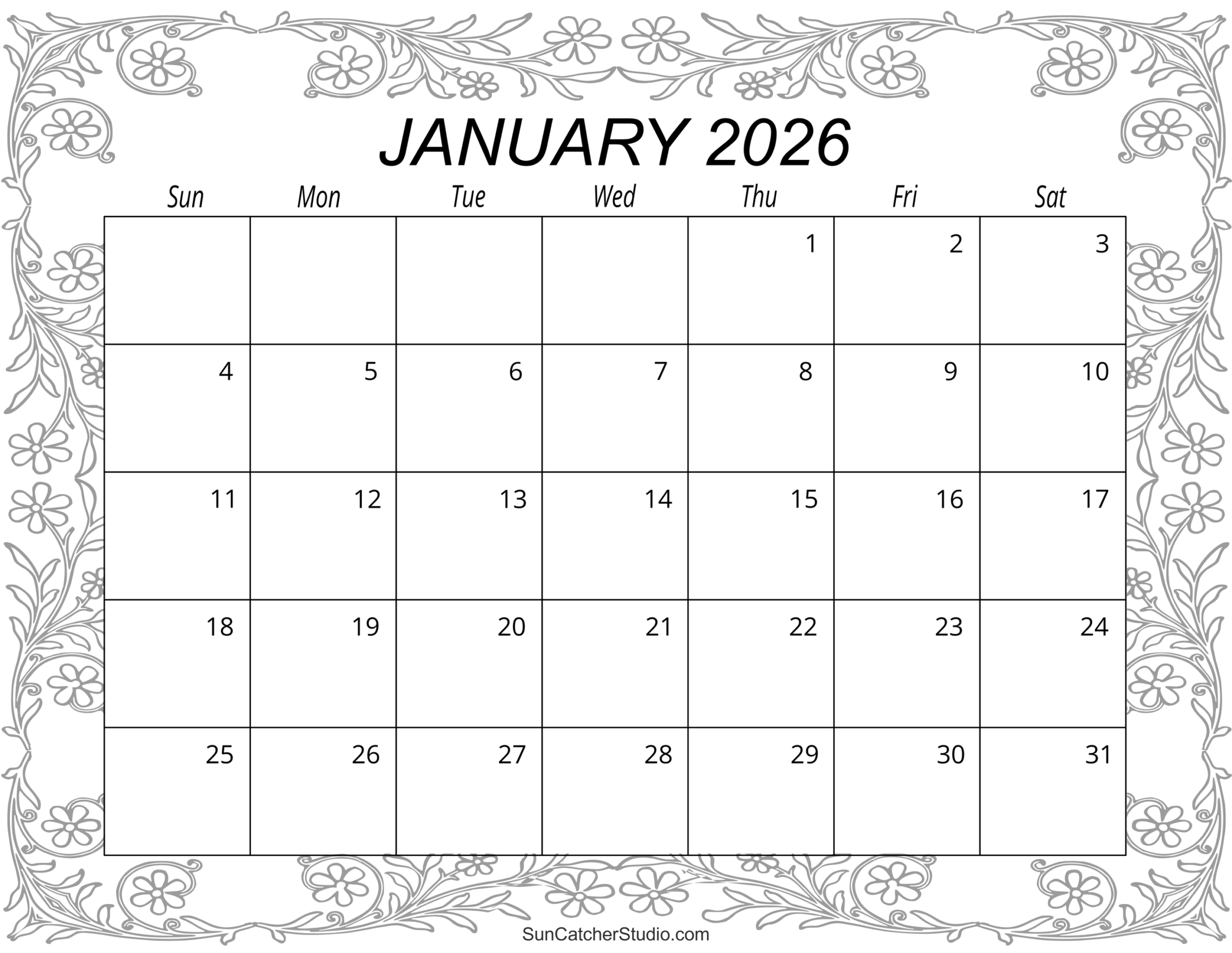 2026 Blank Monthly Calendar
