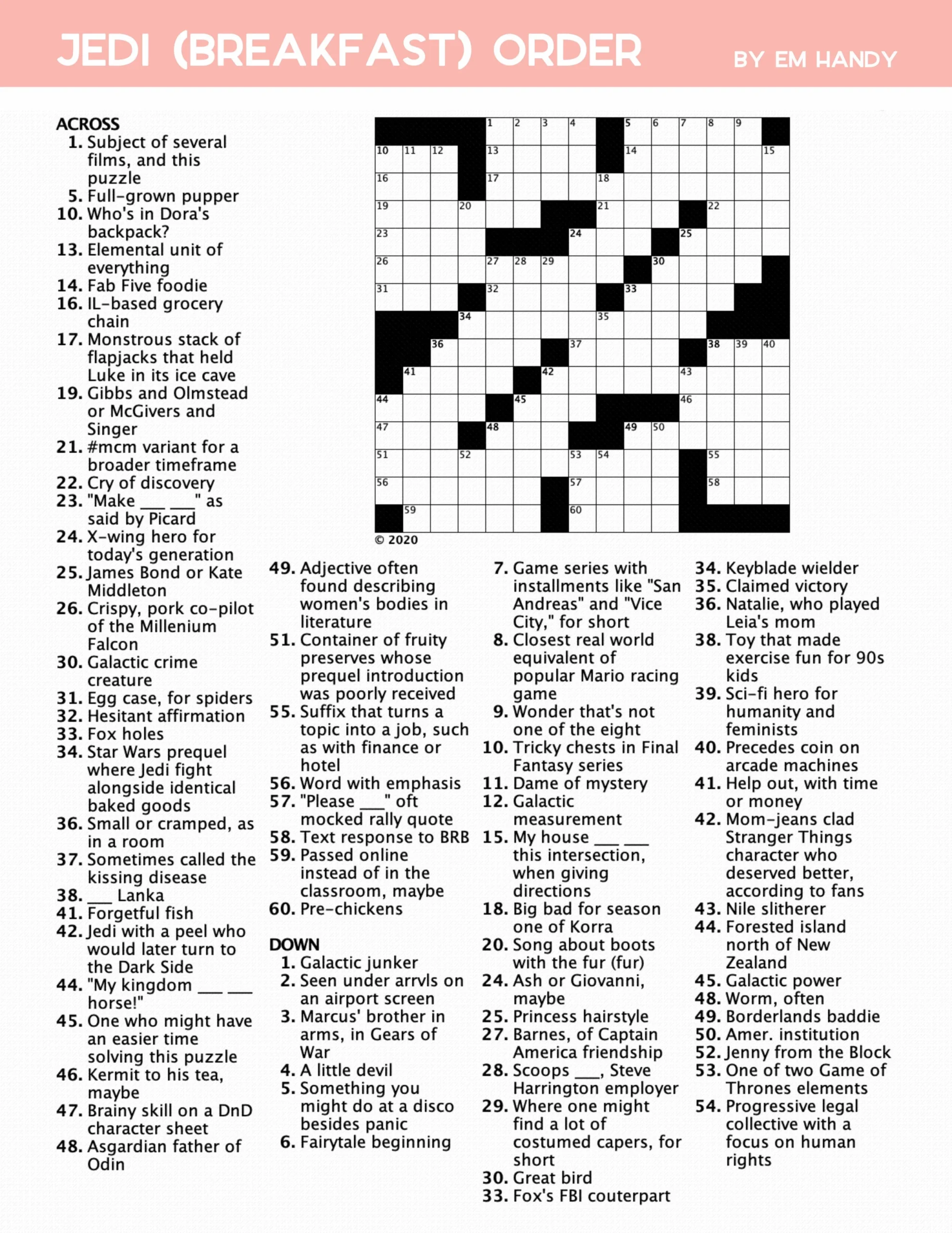 Printable Star Wars Crossword Puzzles