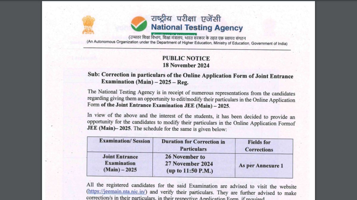 JEE Main 2025 Registration Last Day Today Correction Window 