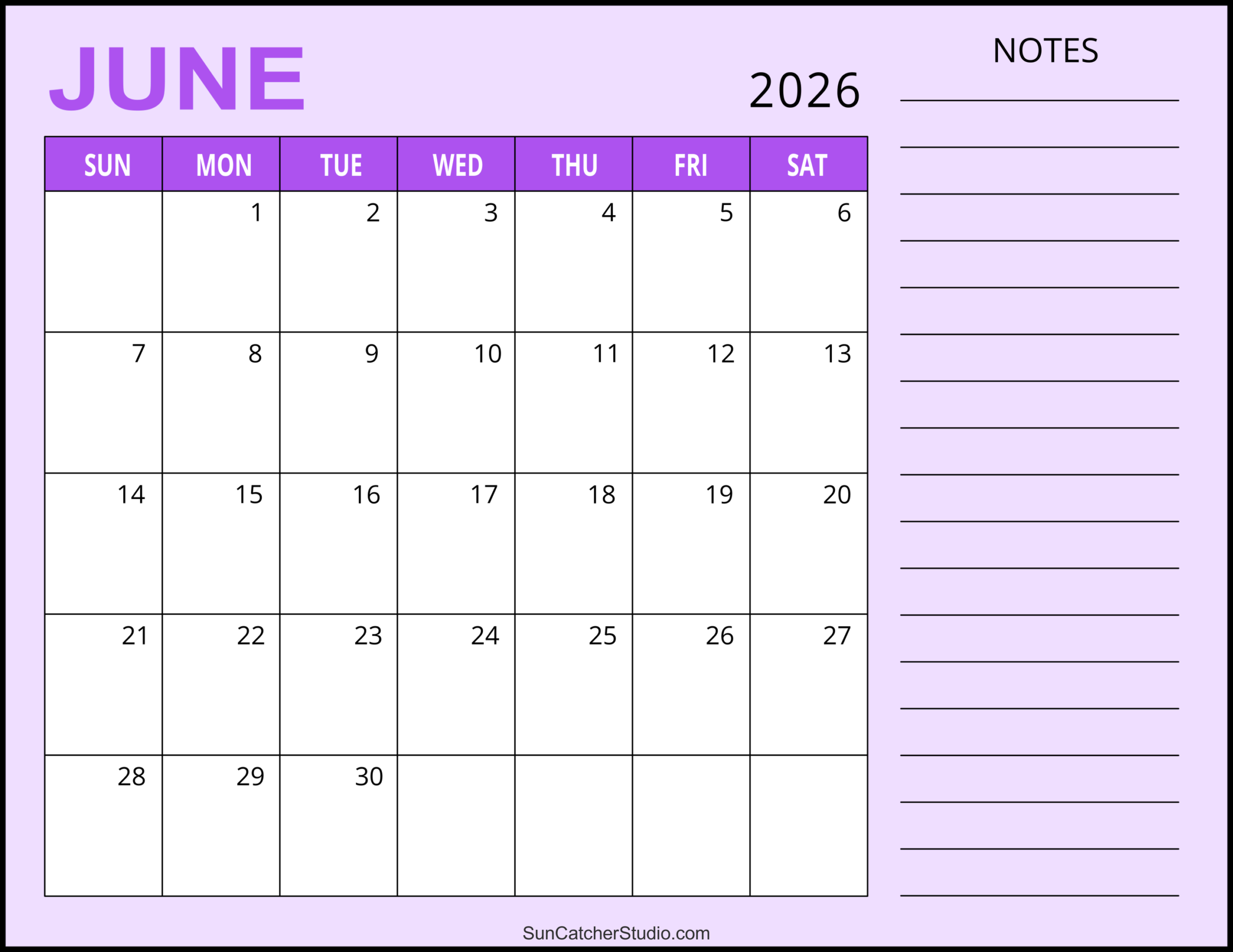 June 2026 Calendar Blank Free