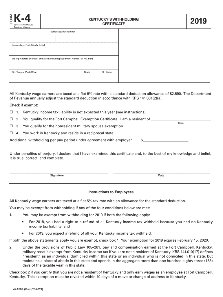 K 4 Kentucky Withholding Form 2023 Fill Out amp Sign Online DocHub