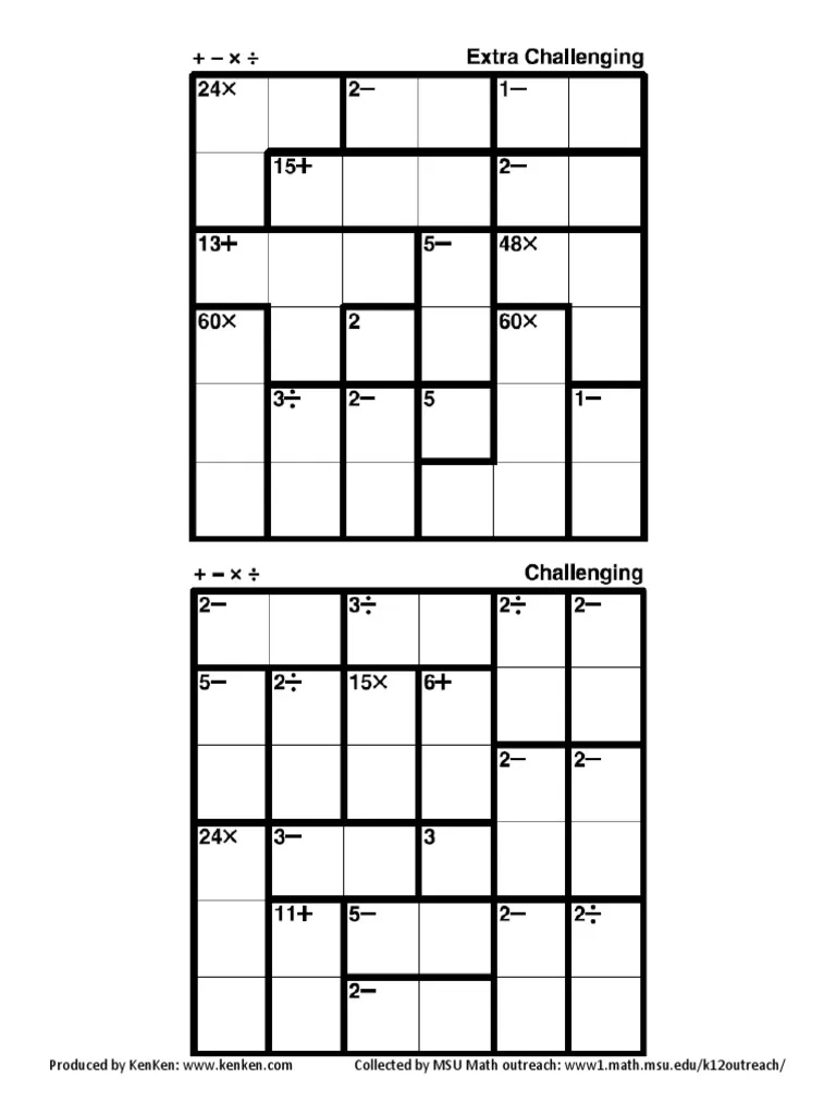 Kenken 6x6 All PDF Sports amp Recreation Science amp Mathematics