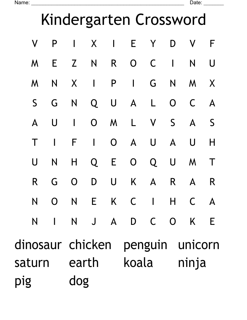 Crossword Puzzles For Kindergarten Printable