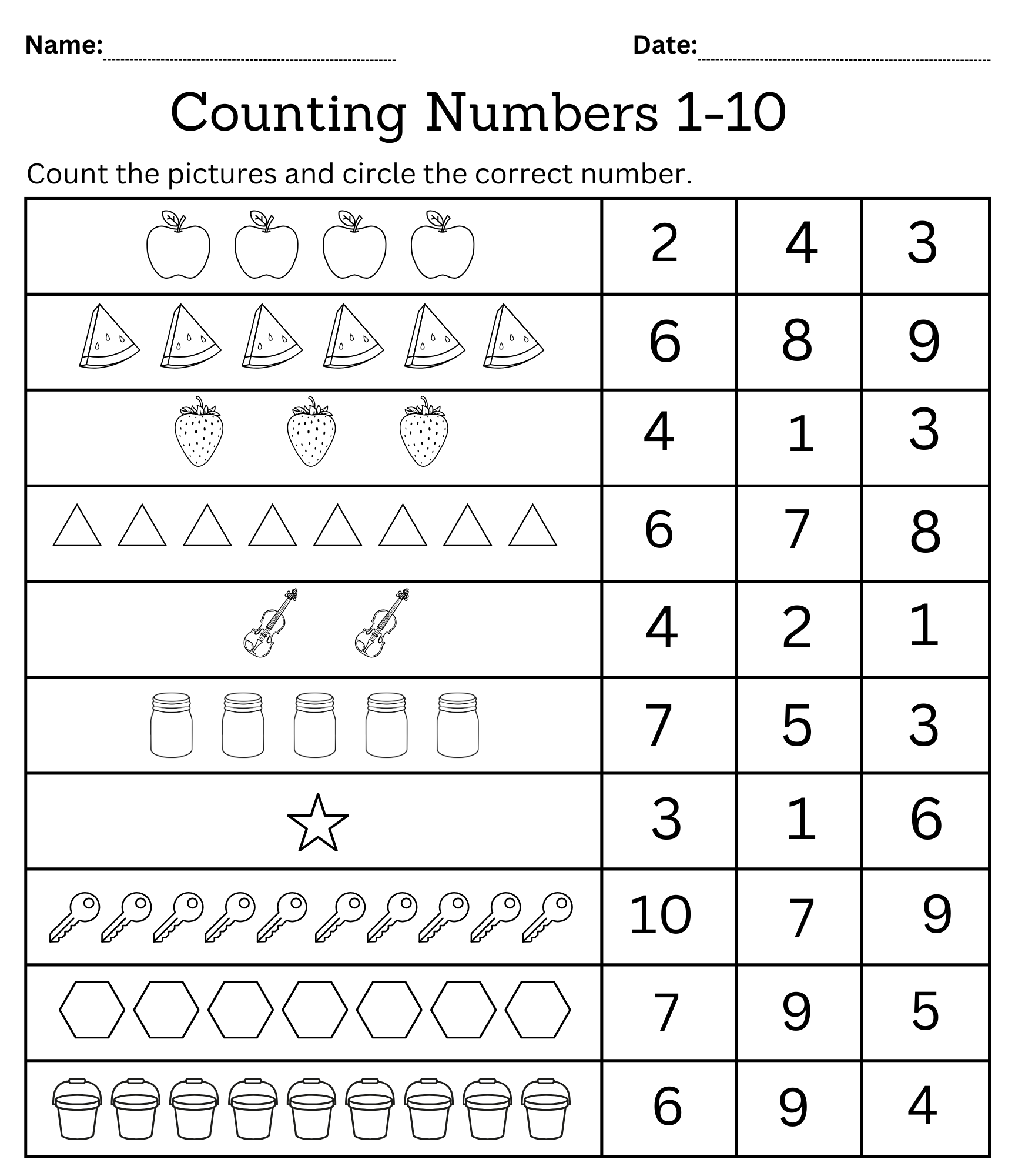 Printable Number Worksheets For Kindergarten