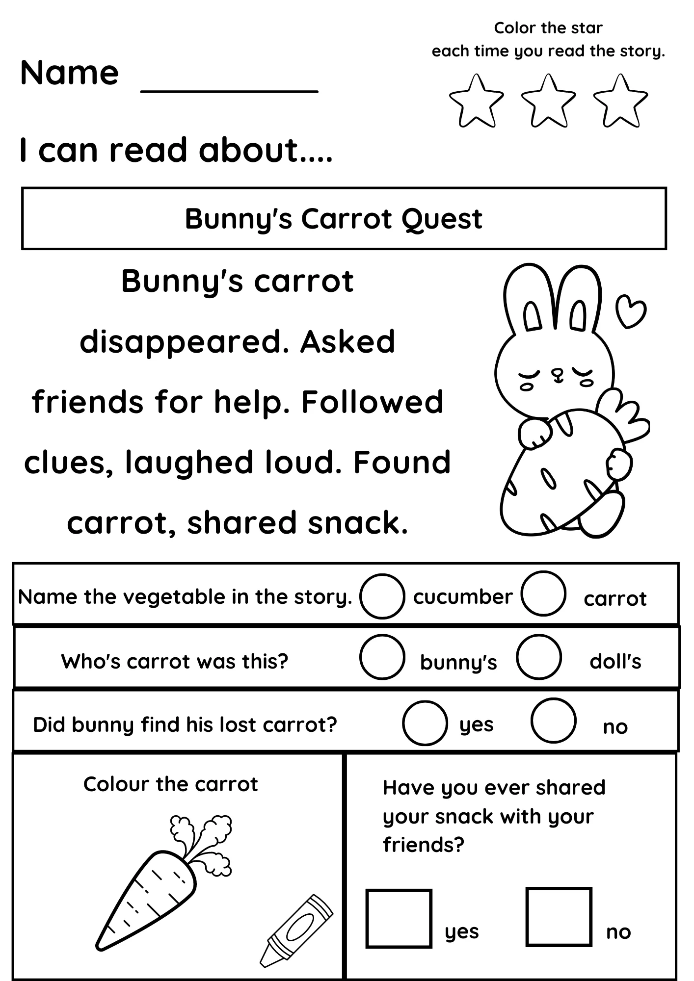 Reading Worksheets For Kindergarten Free Printables