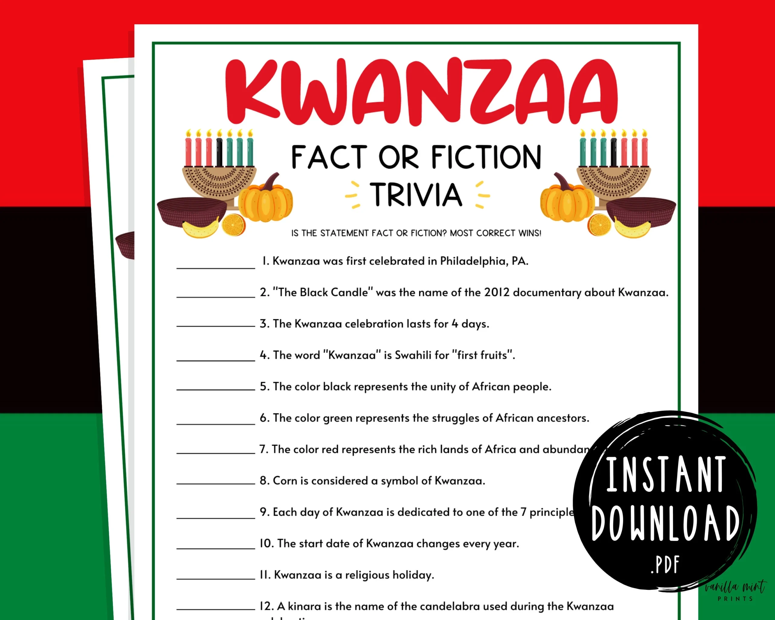 Kwanzaa Trivia Game Printable Kwanzaa Party Games Fun 