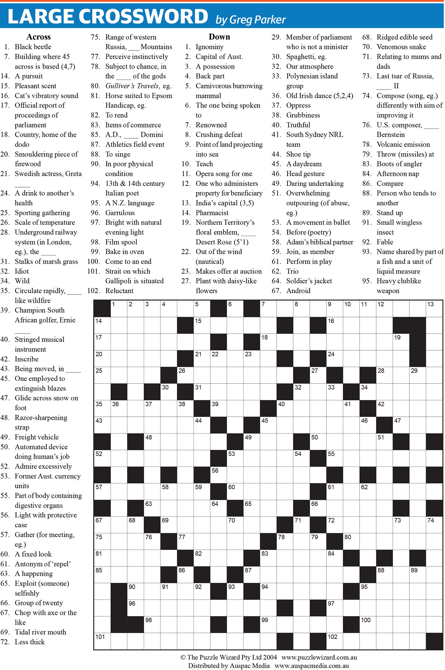 Giant Crossword Puzzles Printable