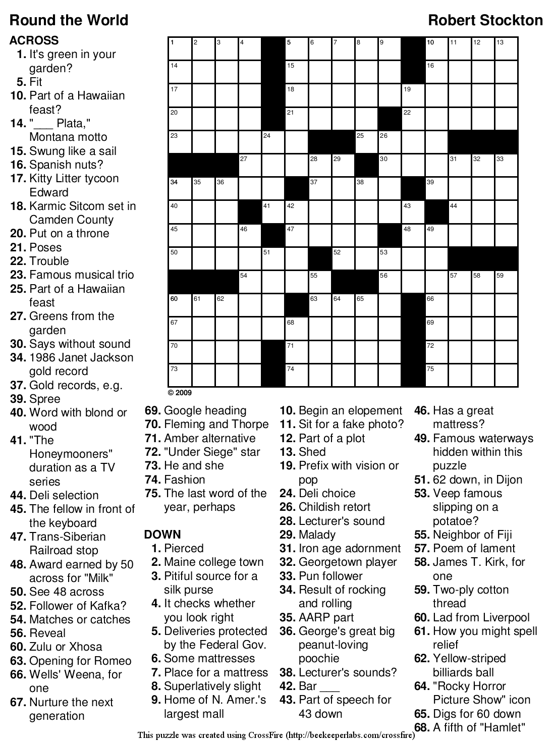 Free Large Print Printable Crossword Puzzles