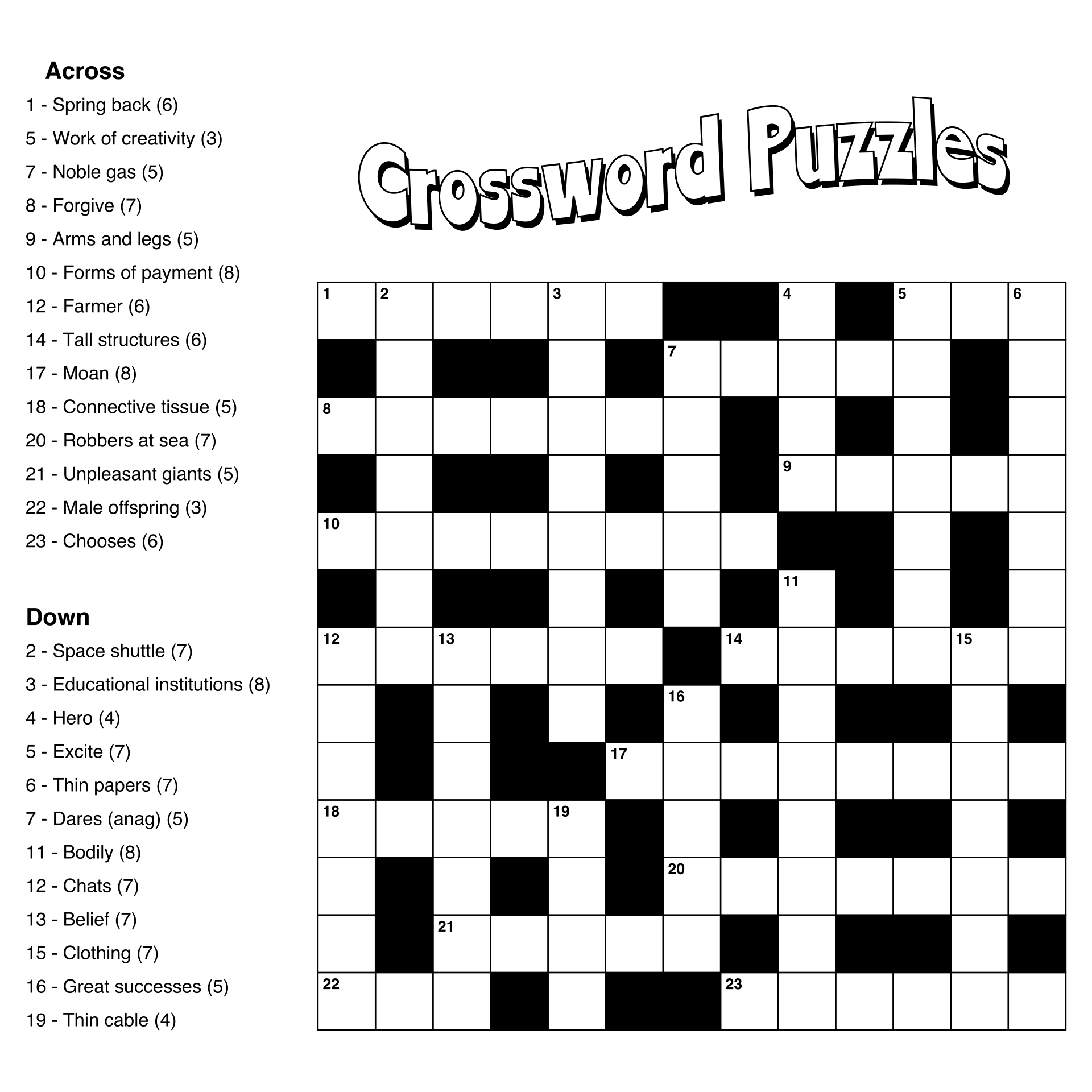 Printable Crossword Puzzles Seniors