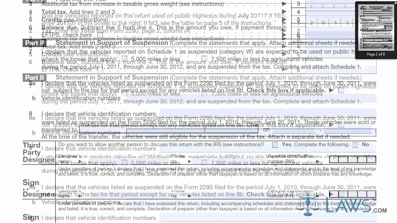 Learn How To Fill The Form 2290 Internal Revenue Service Tax