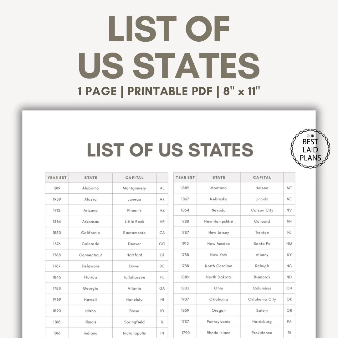 List Of US States Printable States Of America List Of US States 