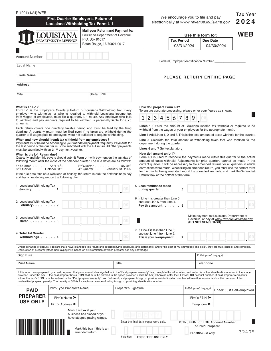 Louisiana L3 Form 2024