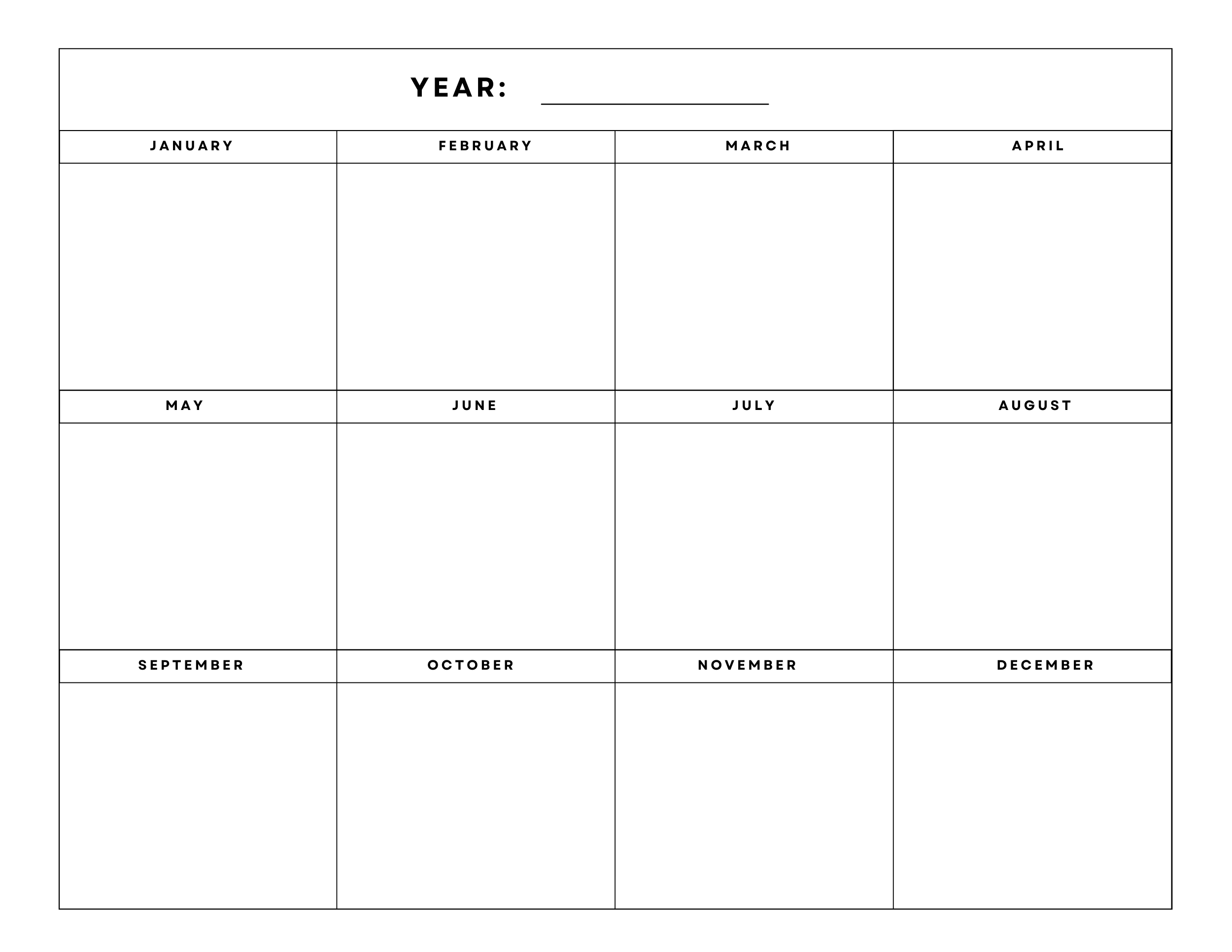Printable Blank Yearly Calendar