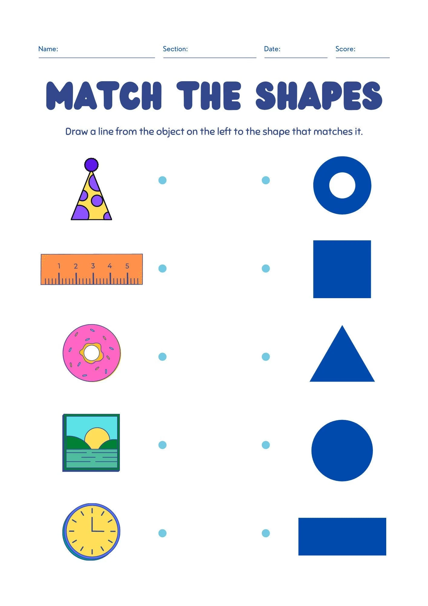 Match The Shapes Worksheet For Children Etsy