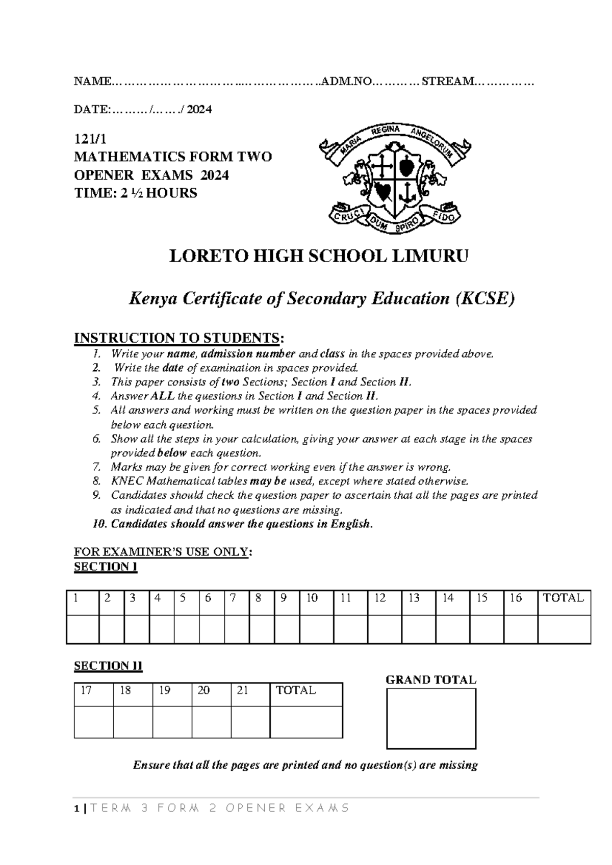 Form Two Opener Exams
