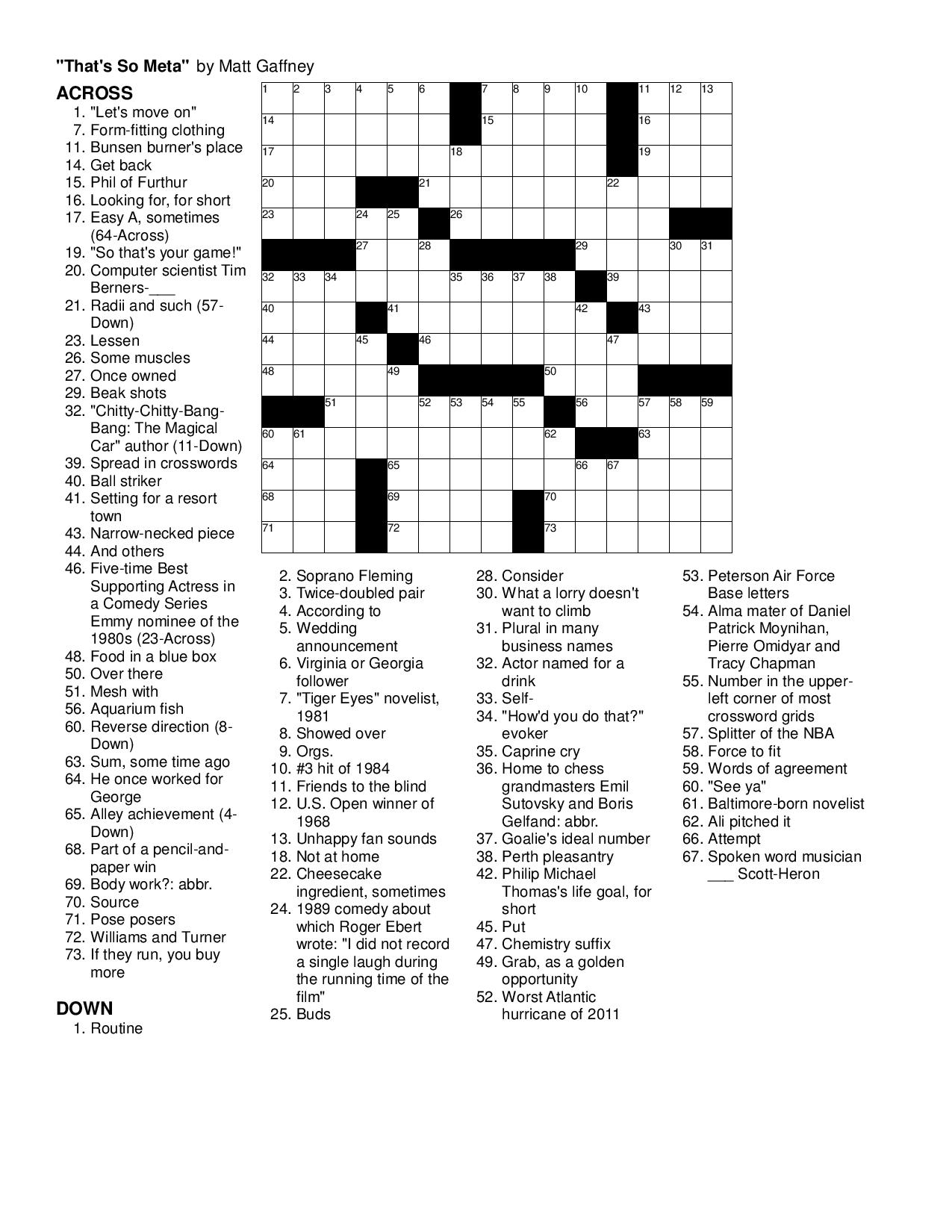 May 2014 Matt Gaffney s Weekly Crossword Contest