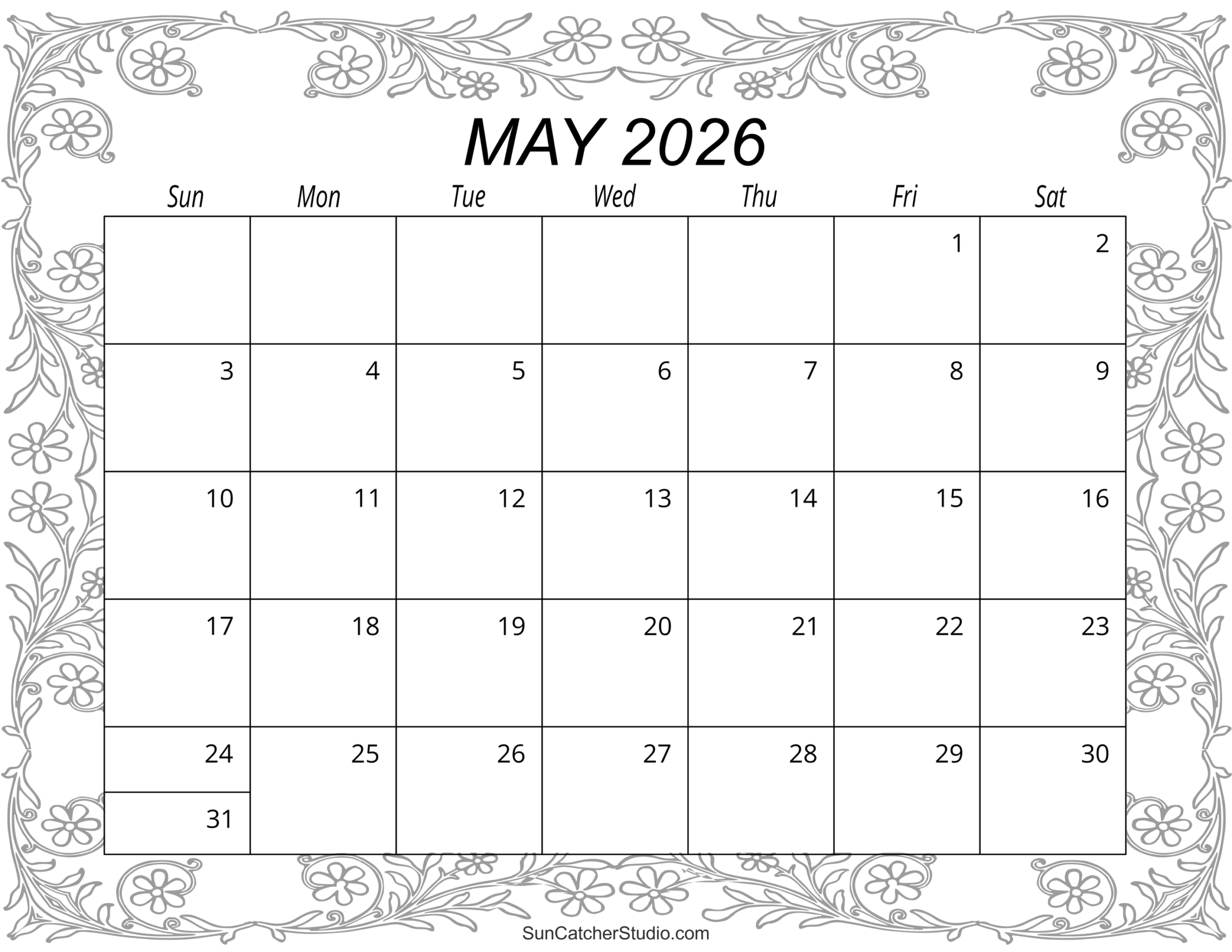 Blank May 2026 Calendar Editable