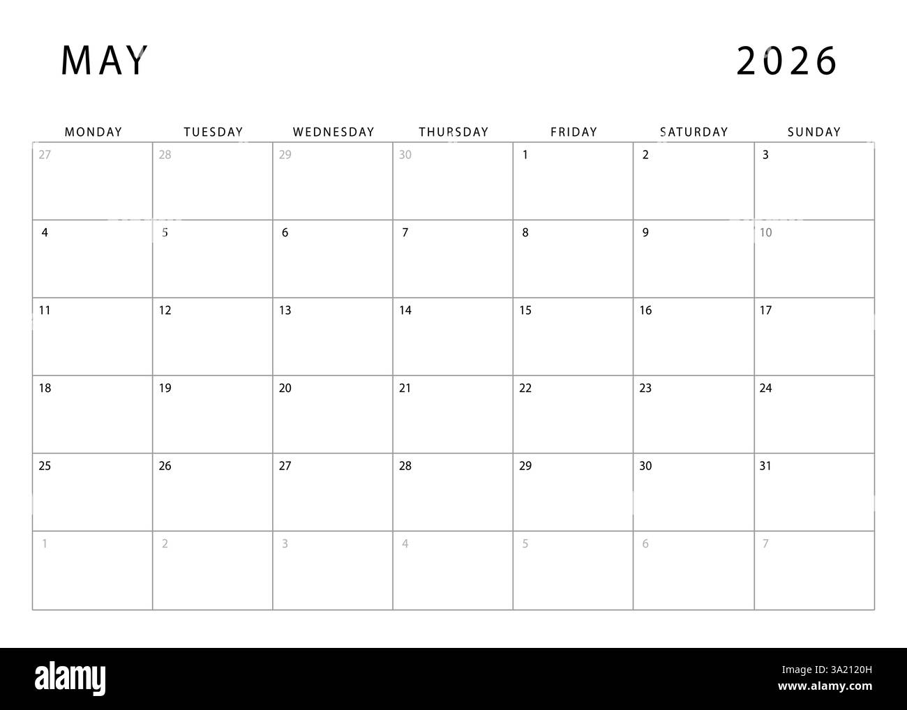 Blank 2026 May Calendar