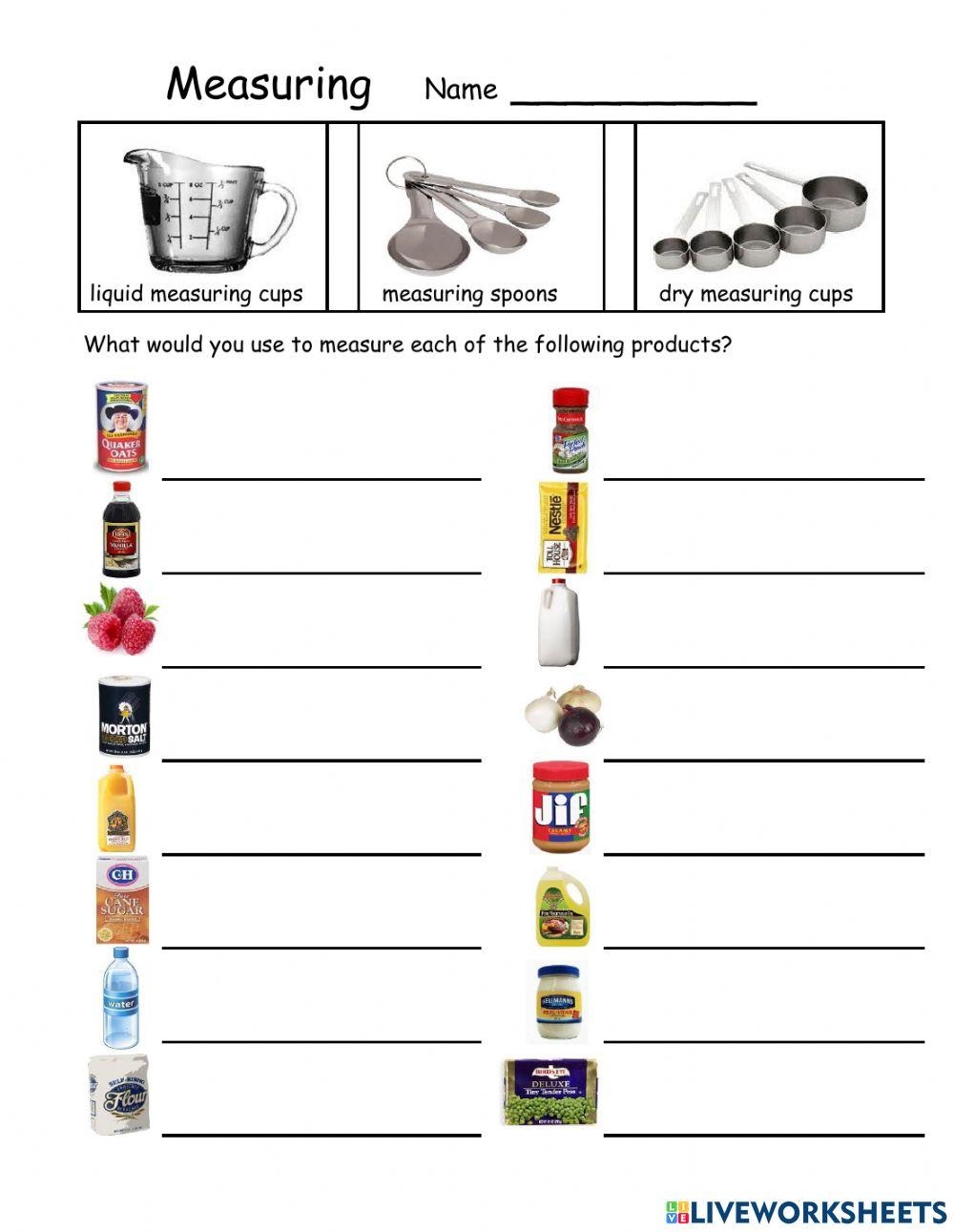 Free Printable Cooking Measurement Worksheets