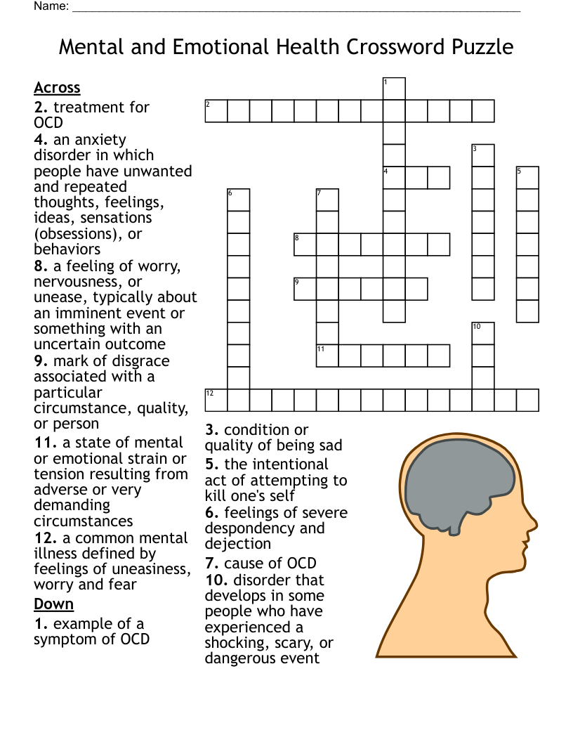 Mental Health Crossword Puzzle Printable Free