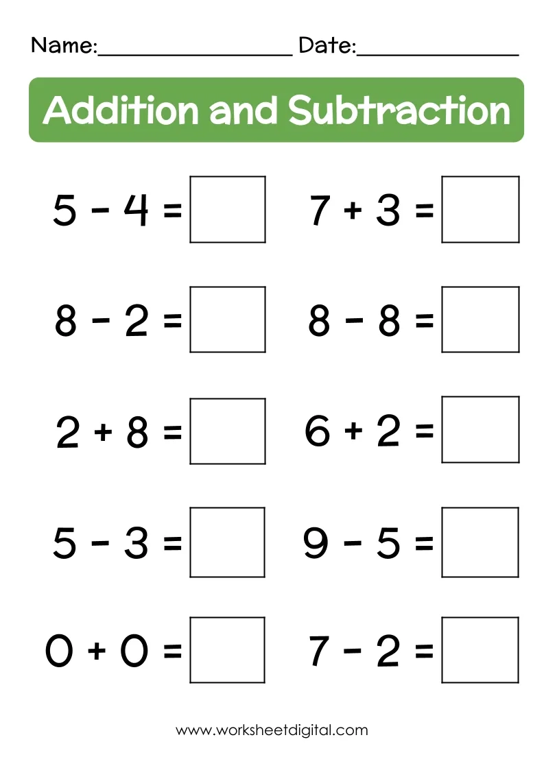 Addition Subtraction Free Printable Worksheet