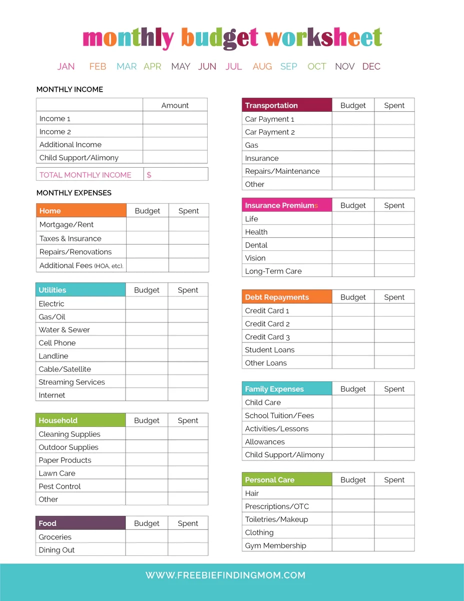 Monthly Budget Worksheets 2 Pages 
