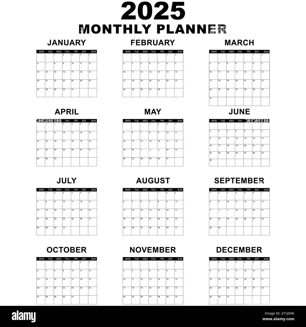 Monthly Calendar Template For 2025 Year Wall Calendar In A 