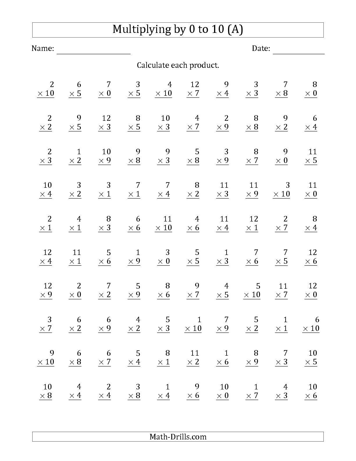 Printable Multiplication Worksheets 1 10