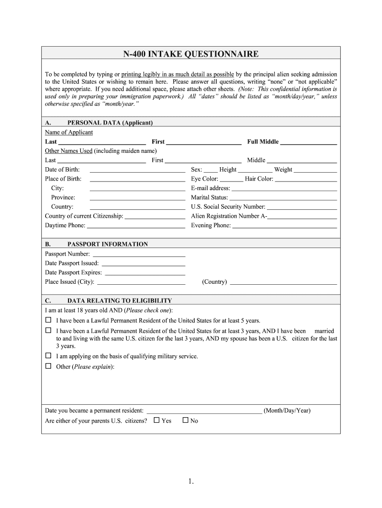 Printable Form N 400 Pdf