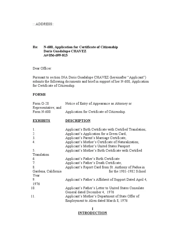 N600 Sample PDF United States Nationality Law Naturalization