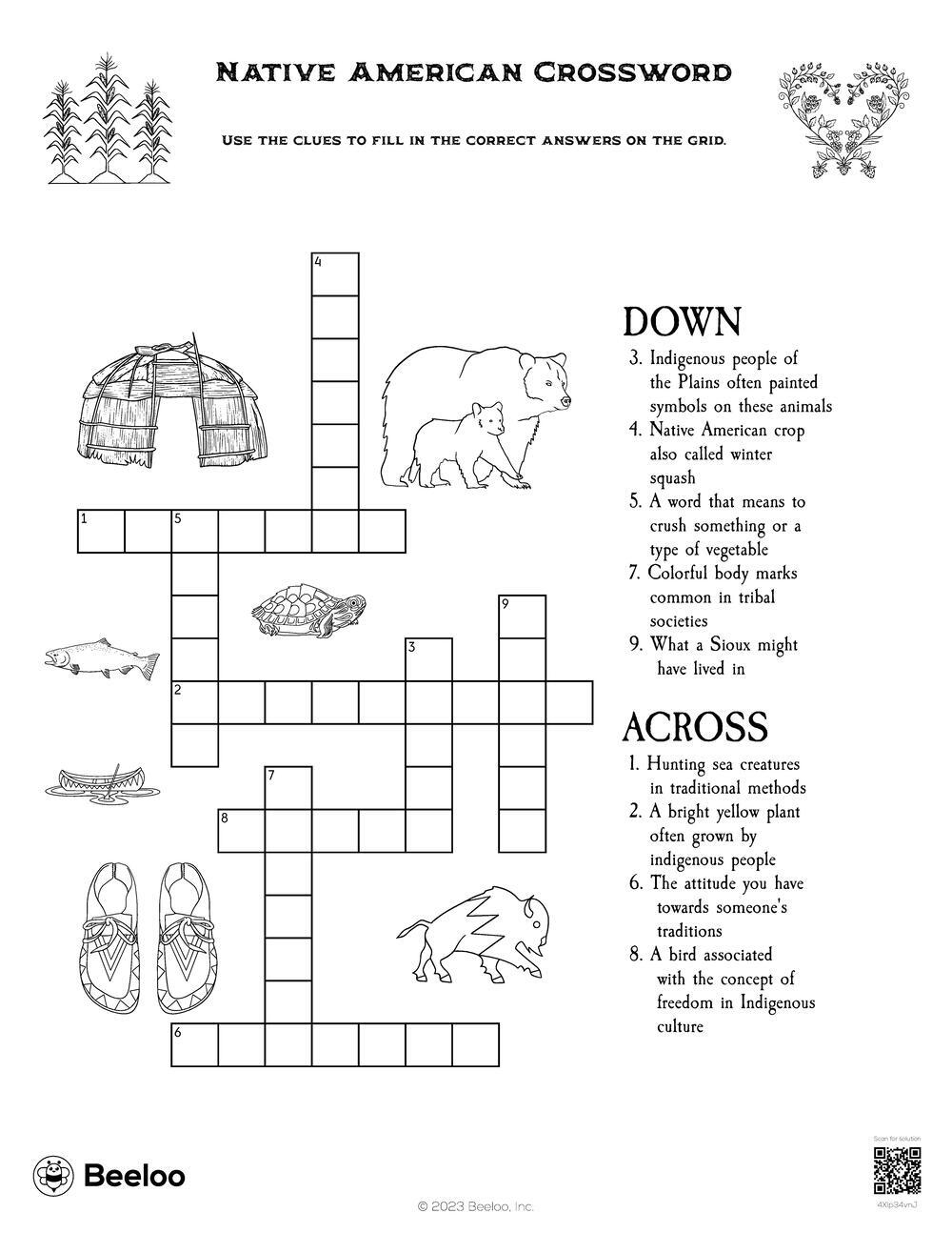 Native American Crossword Beeloo Printable Crafts And Activities 