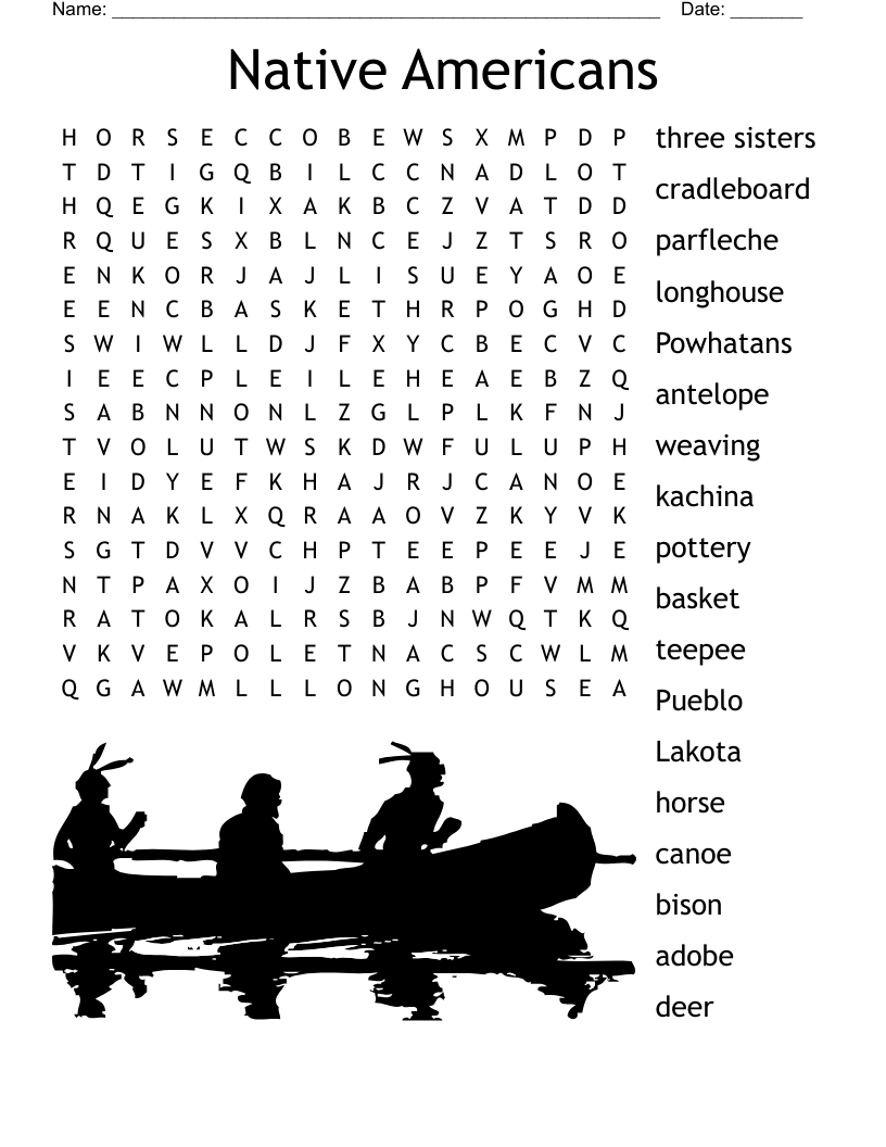 Native American Crossword Puzzles Kids Printable