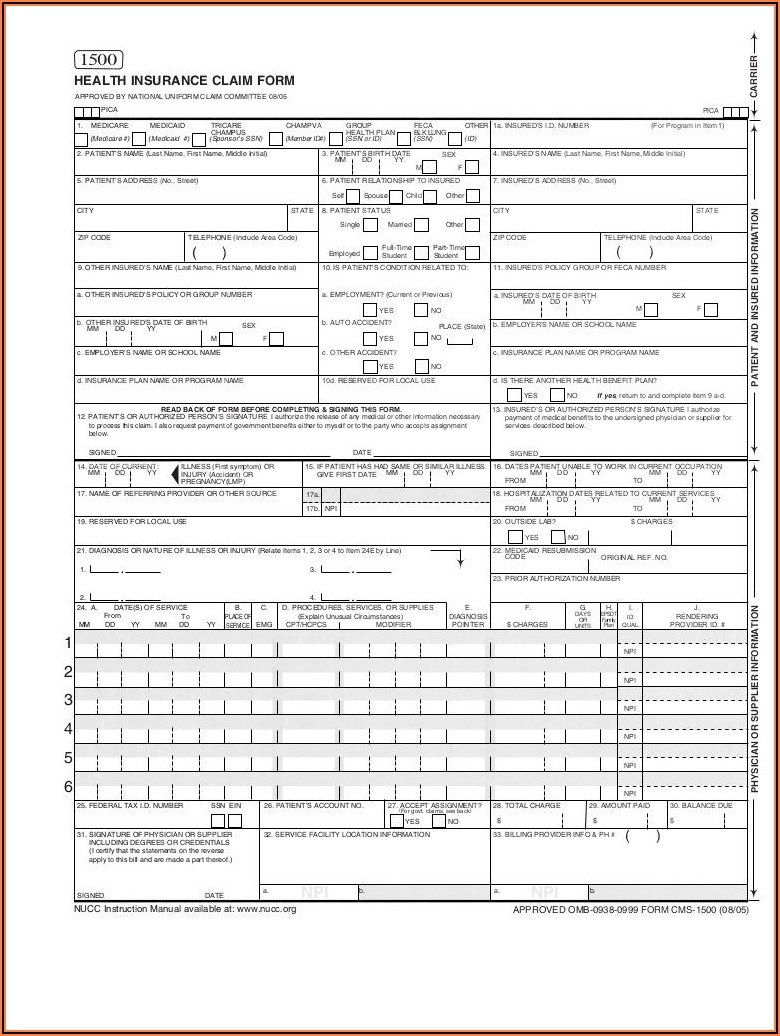 New 2500 CMS 1500 Claim Forms U2013 Current HCFA 02 2012 Version 