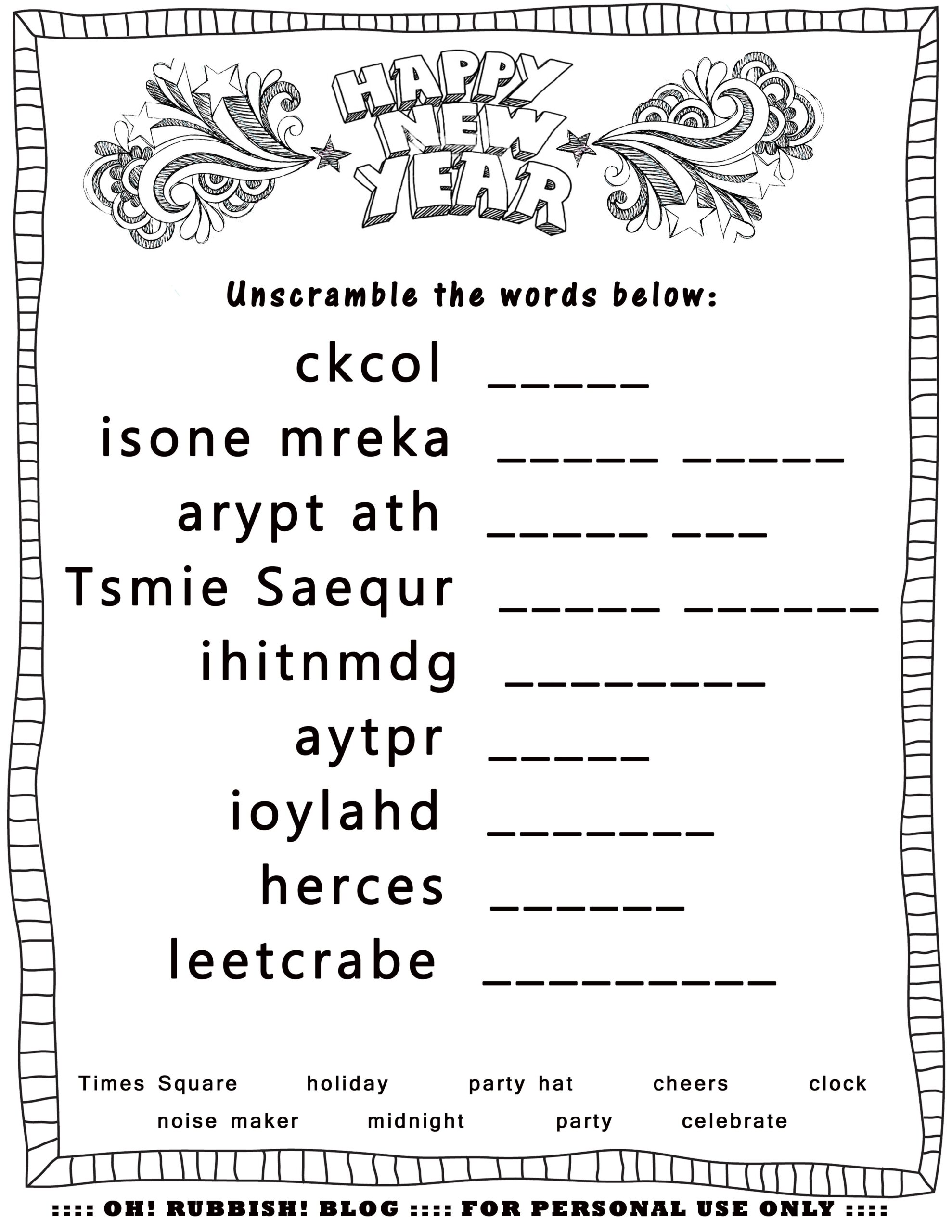 New Year Puzzles Free Printable