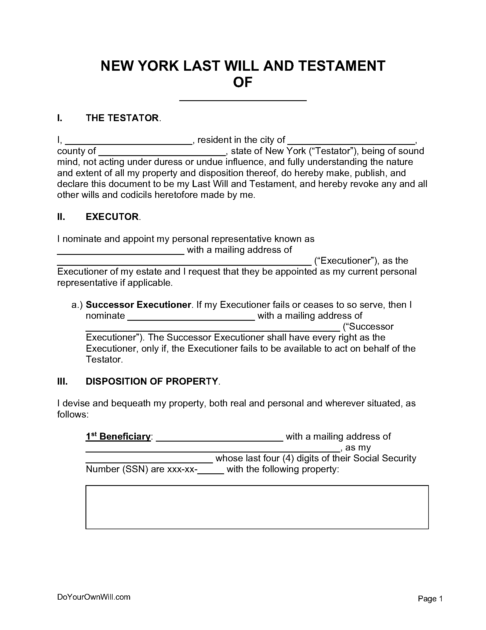 Living Will Forms Free Printable New York