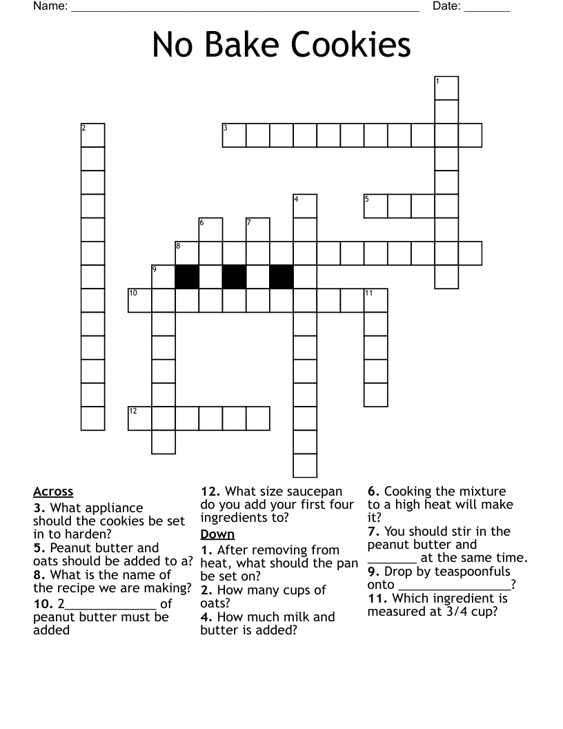 Cookie Crossword Puzzle Printable