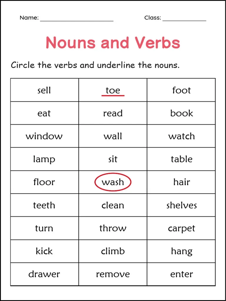 Free Printable Noun And Verb Worksheets