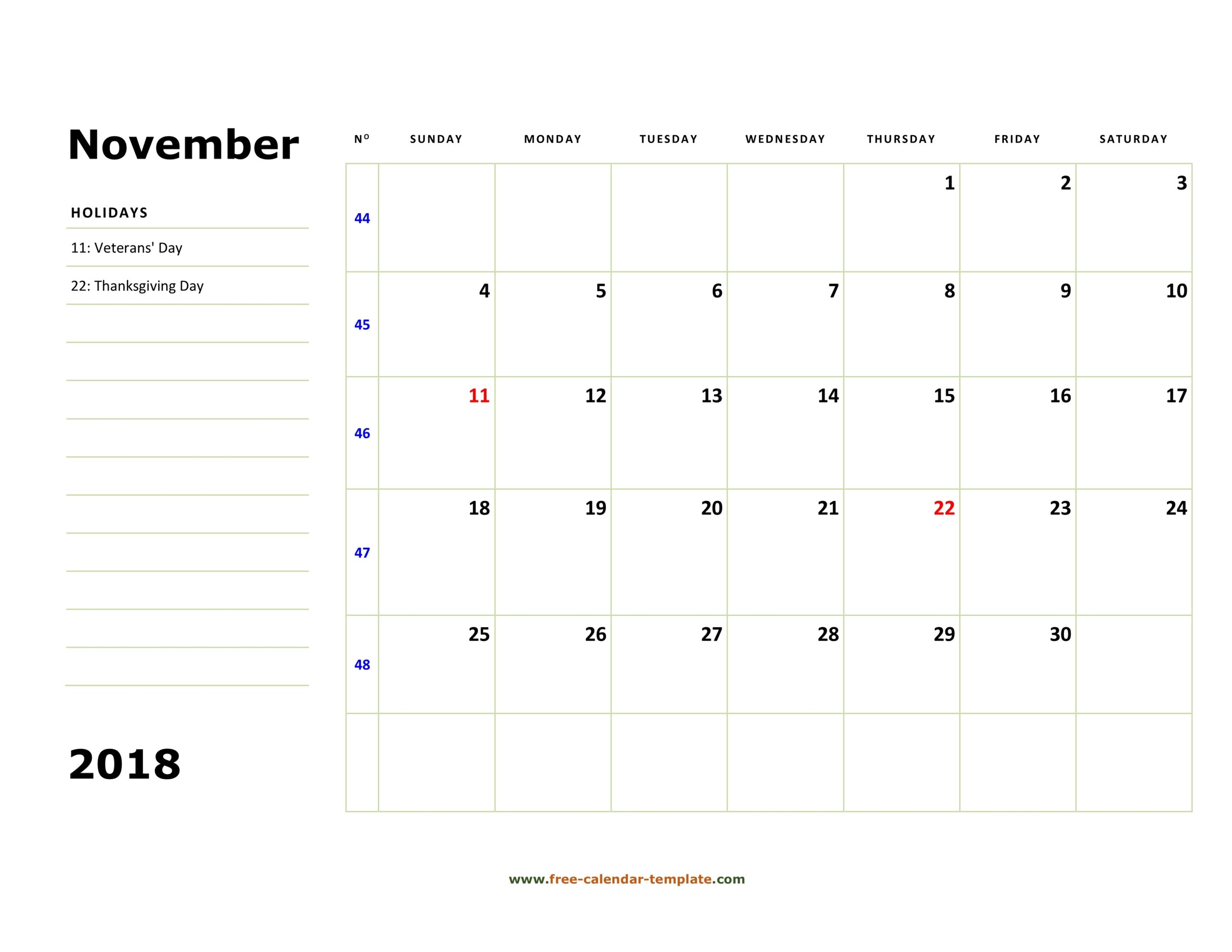November 2018 Calendar Printable