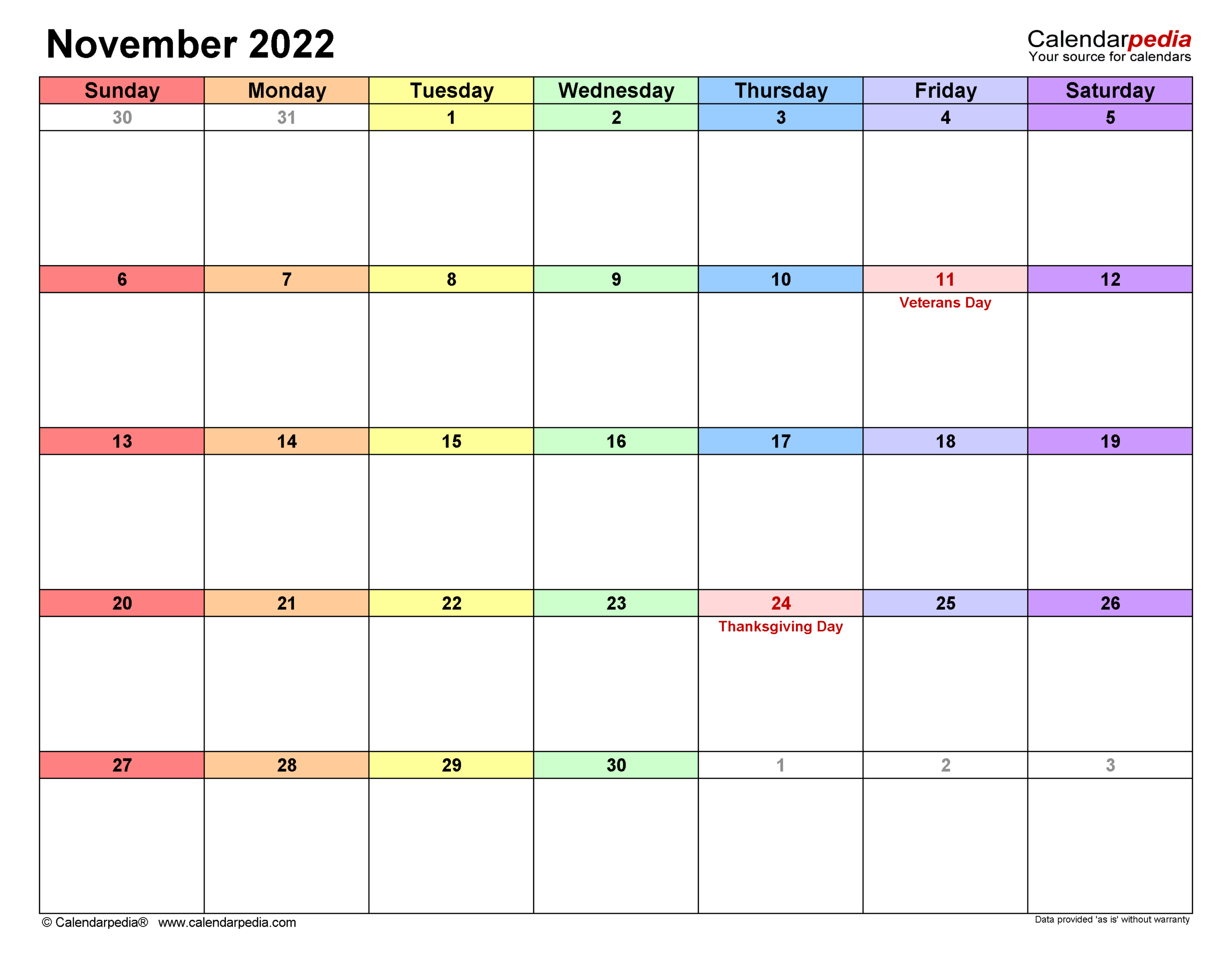 November 2022 Calendar Templates For PDF Excel And Word