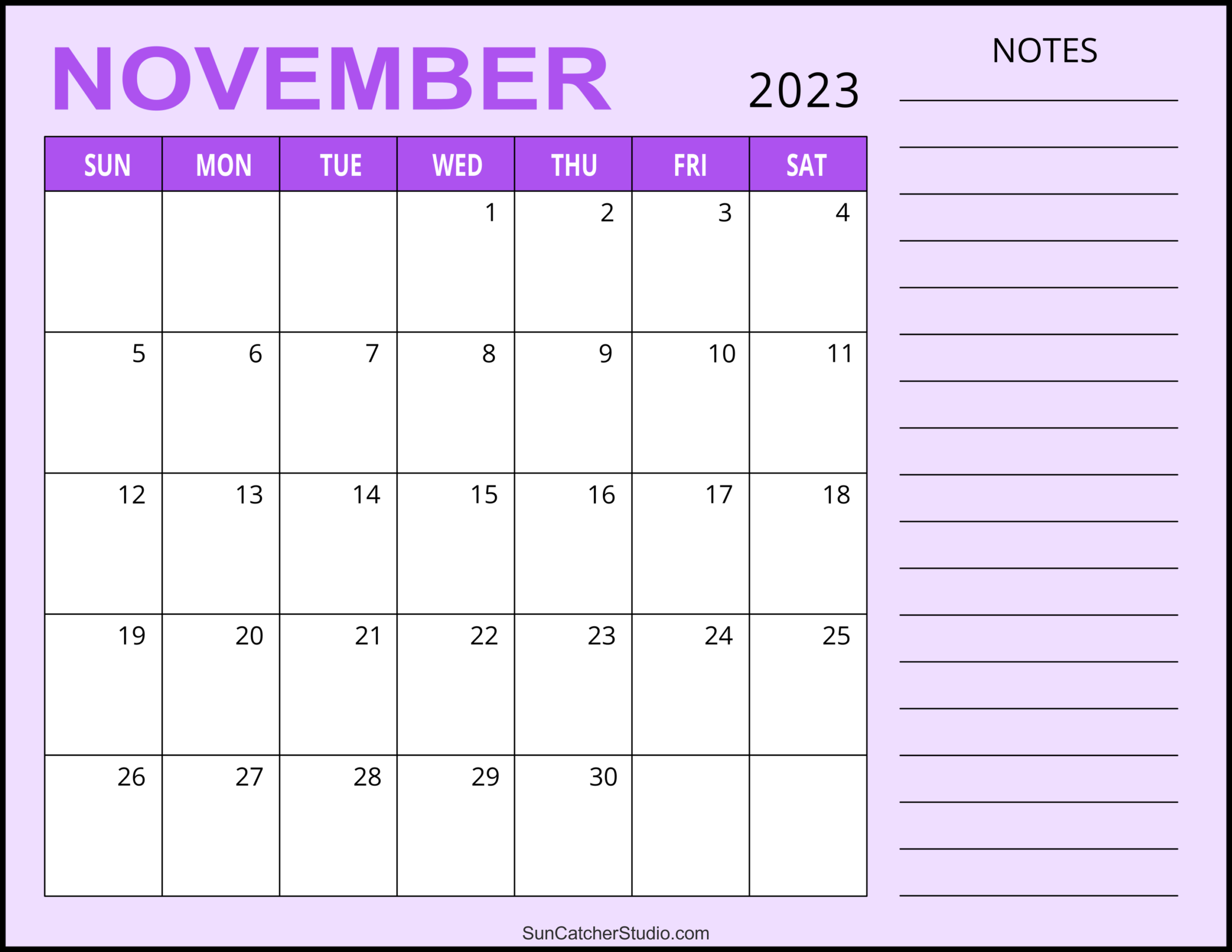 November 2023 Calendar Free Printable Free Printables 