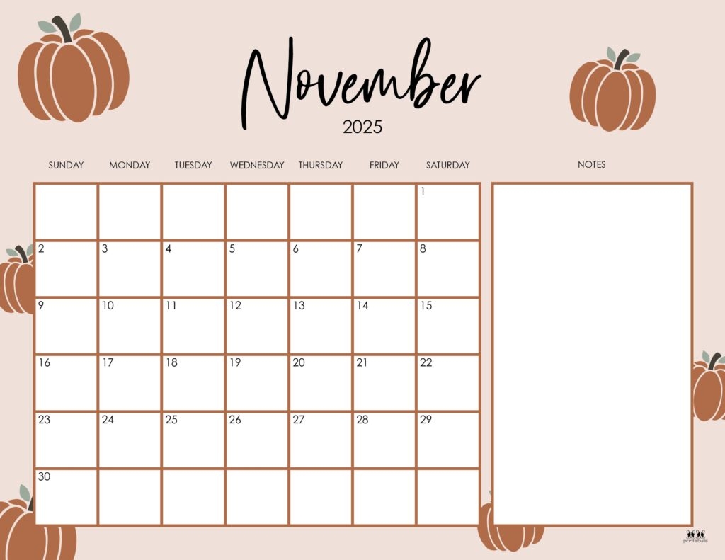 Printable November Calendar Notes