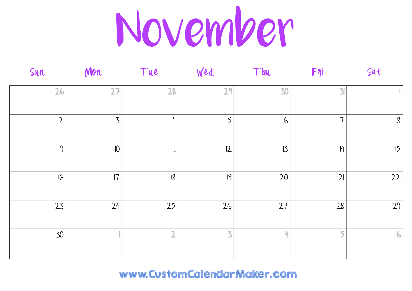 Free November Printable Calendar