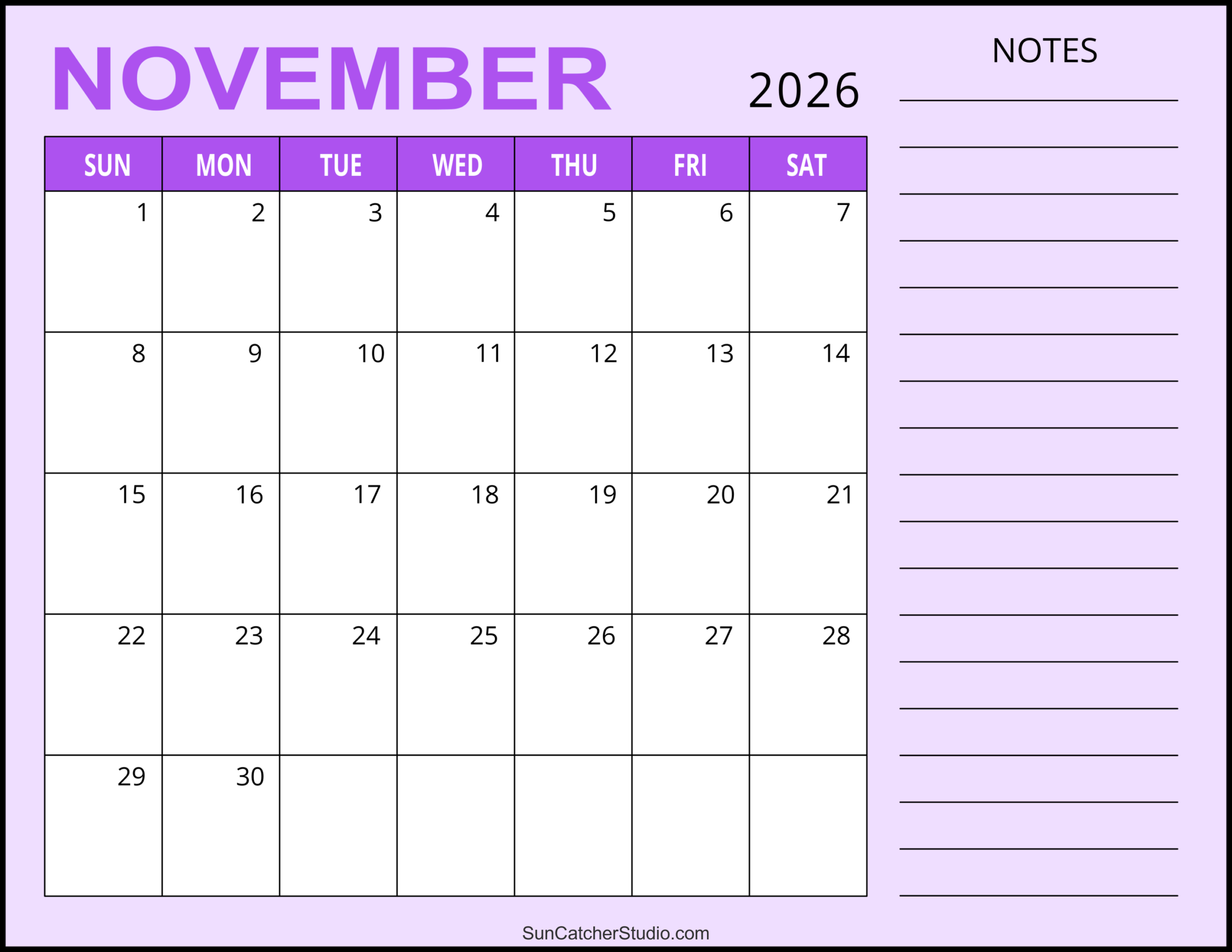 November Blank Calendar 2026 Pdf
