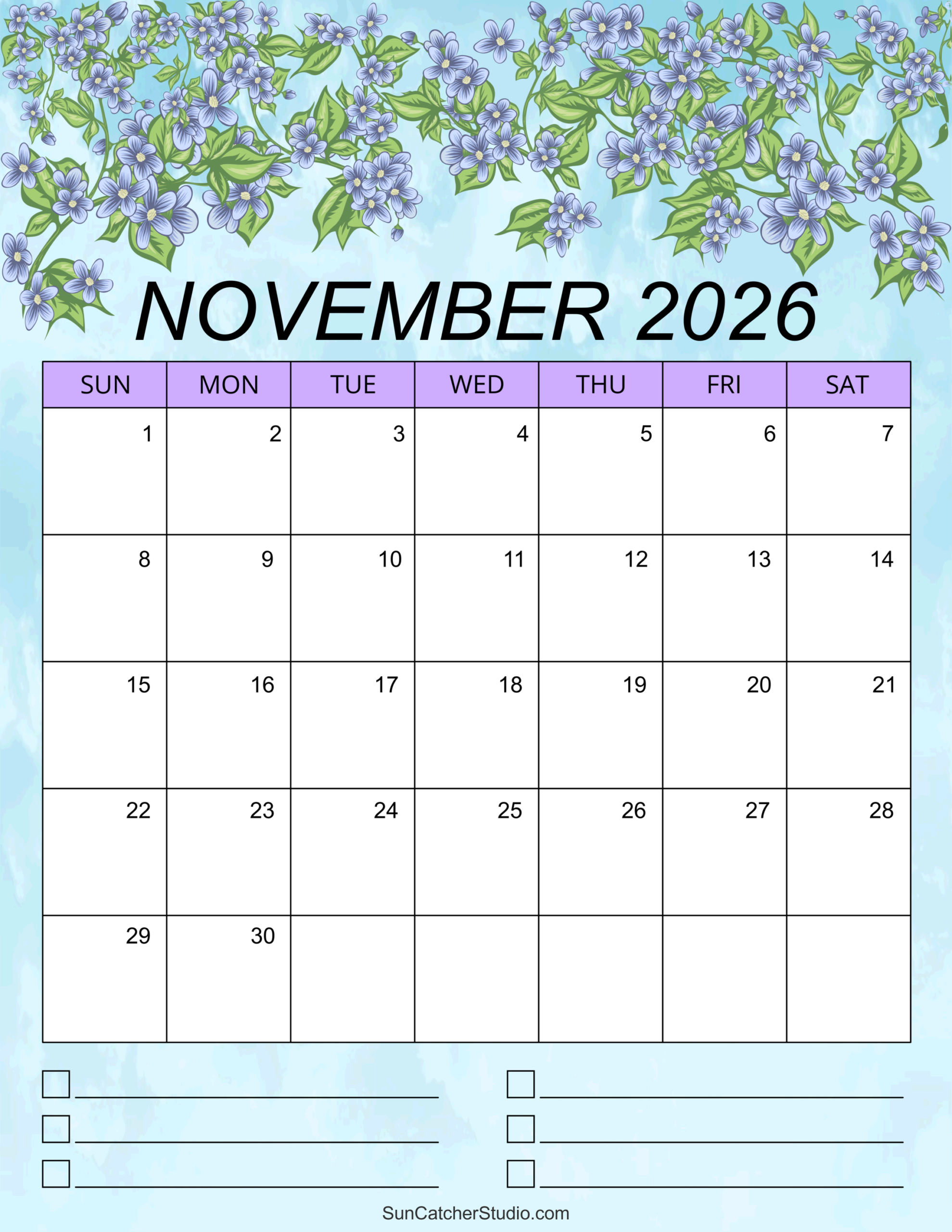 Colorful Printable November 2026 Calendar