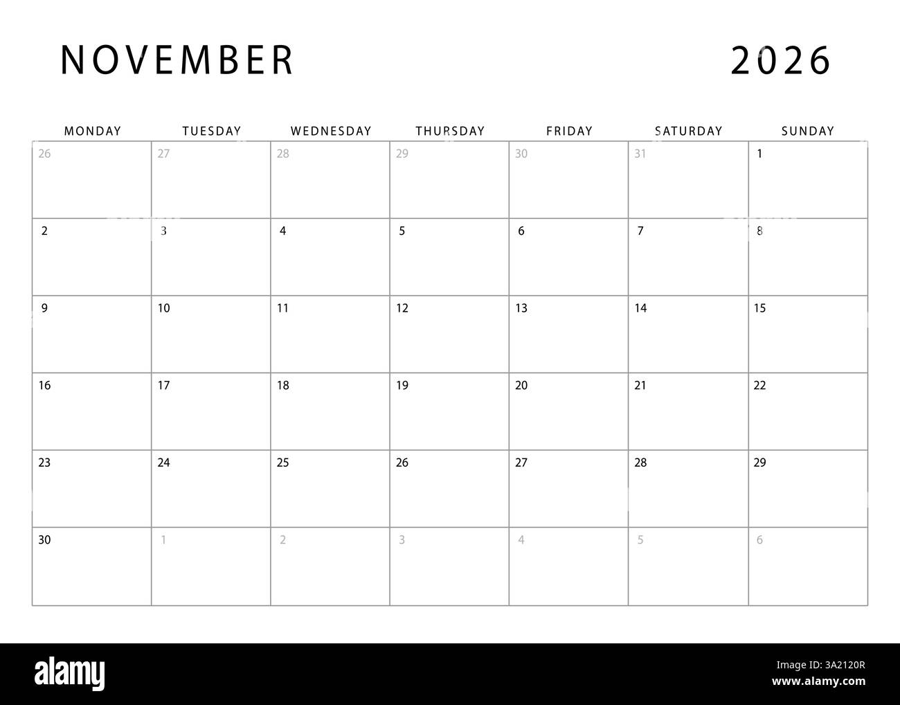 Blank November 2026 Calendar Printable